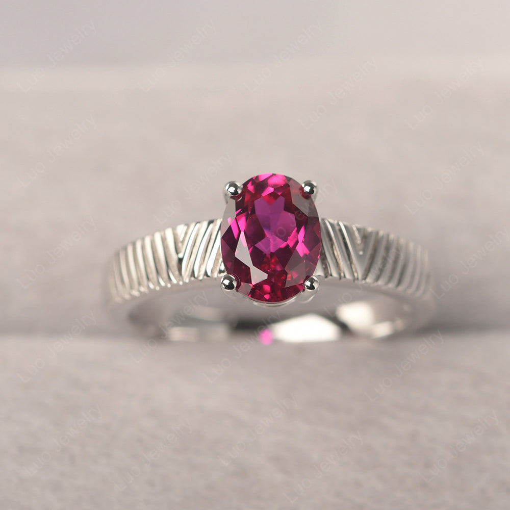 Oval Ruby Wide Band Engagement Ring - LUO Jewelry