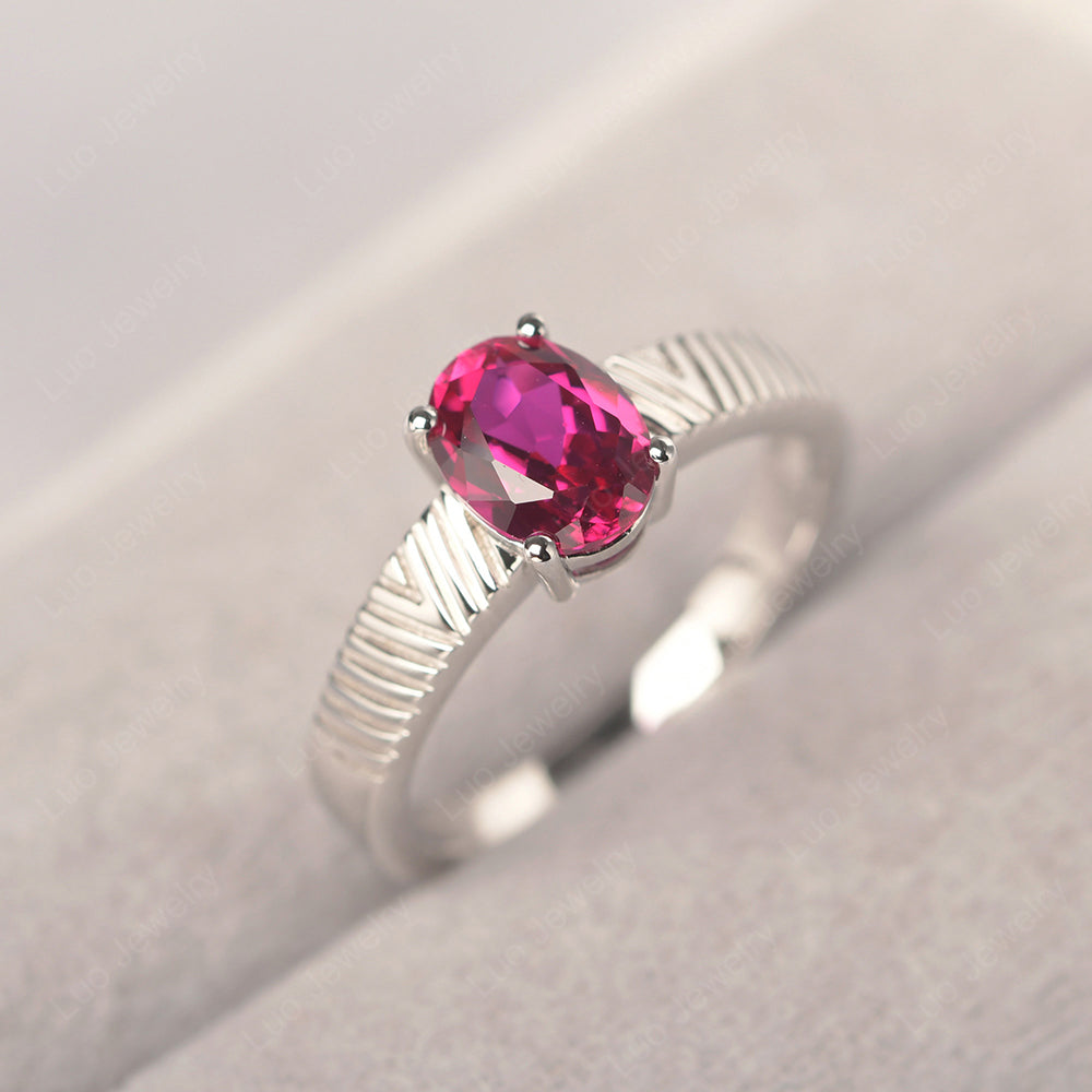 Oval Ruby Wide Band Engagement Ring - LUO Jewelry