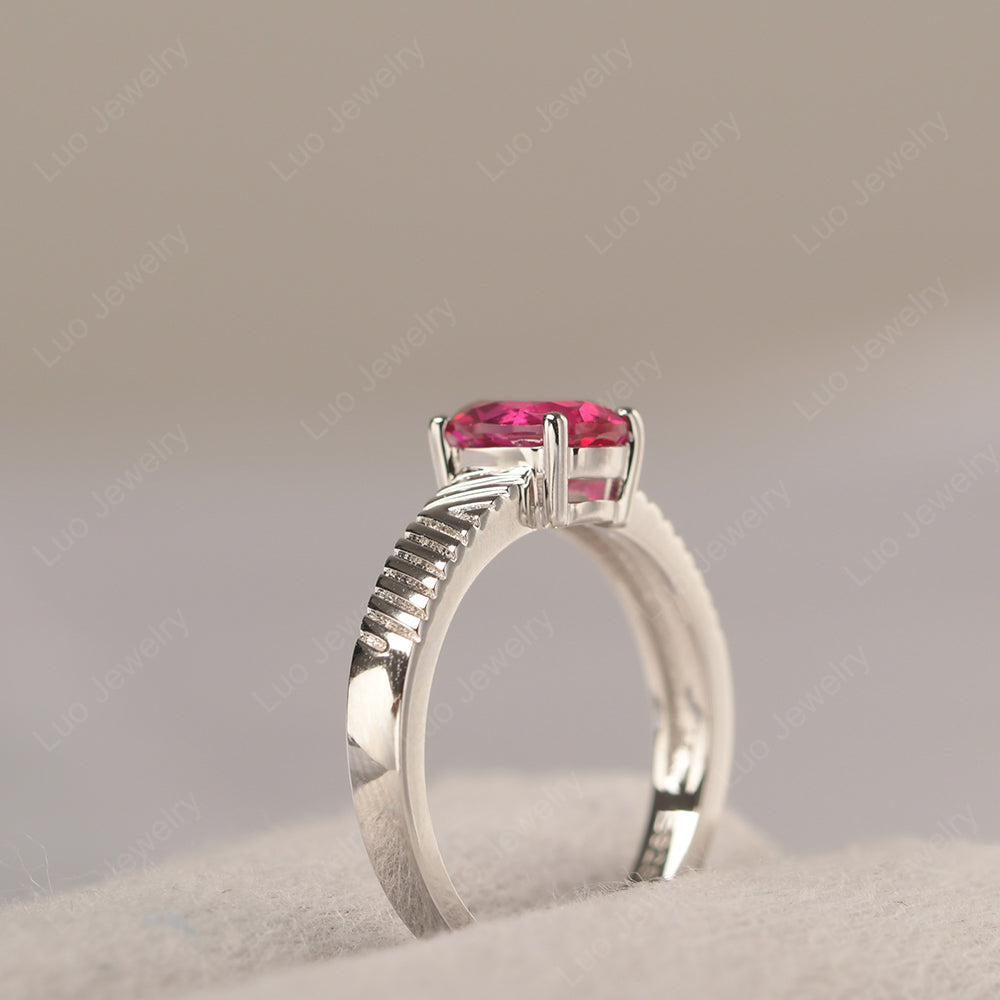Oval Ruby Wide Band Engagement Ring - LUO Jewelry