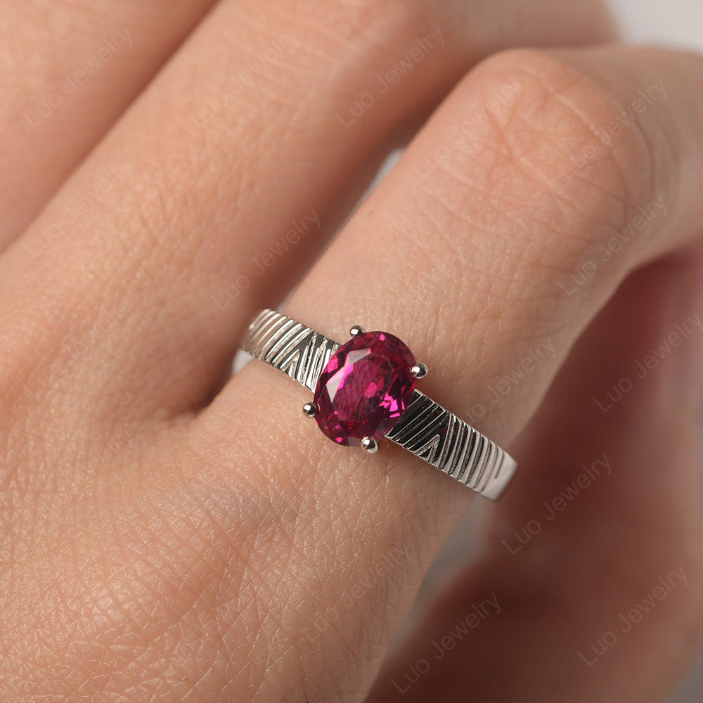Oval Ruby Wide Band Engagement Ring - LUO Jewelry