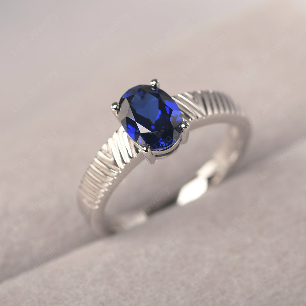 Oval Lab Sapphire Wide Band Engagement Ring - LUO Jewelry