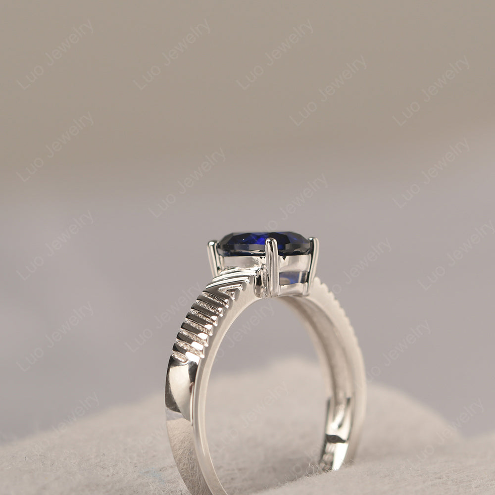Oval Lab Sapphire Wide Band Engagement Ring - LUO Jewelry