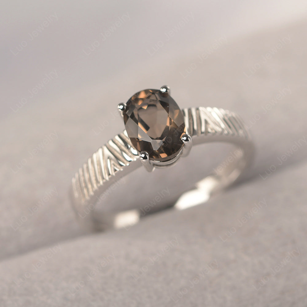 Oval Smoky Quartz  Wide Band Engagement Ring - LUO Jewelry
