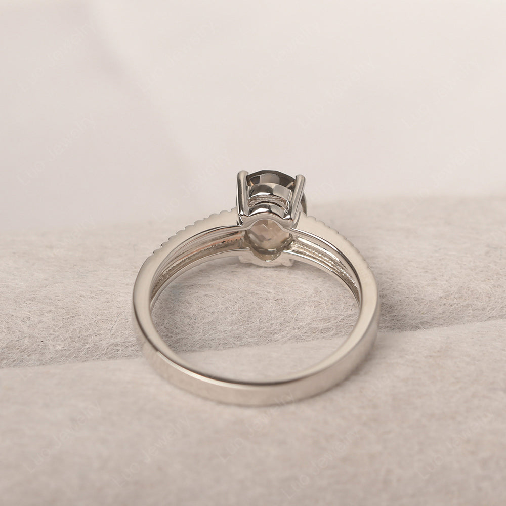 Oval Smoky Quartz  Wide Band Engagement Ring - LUO Jewelry