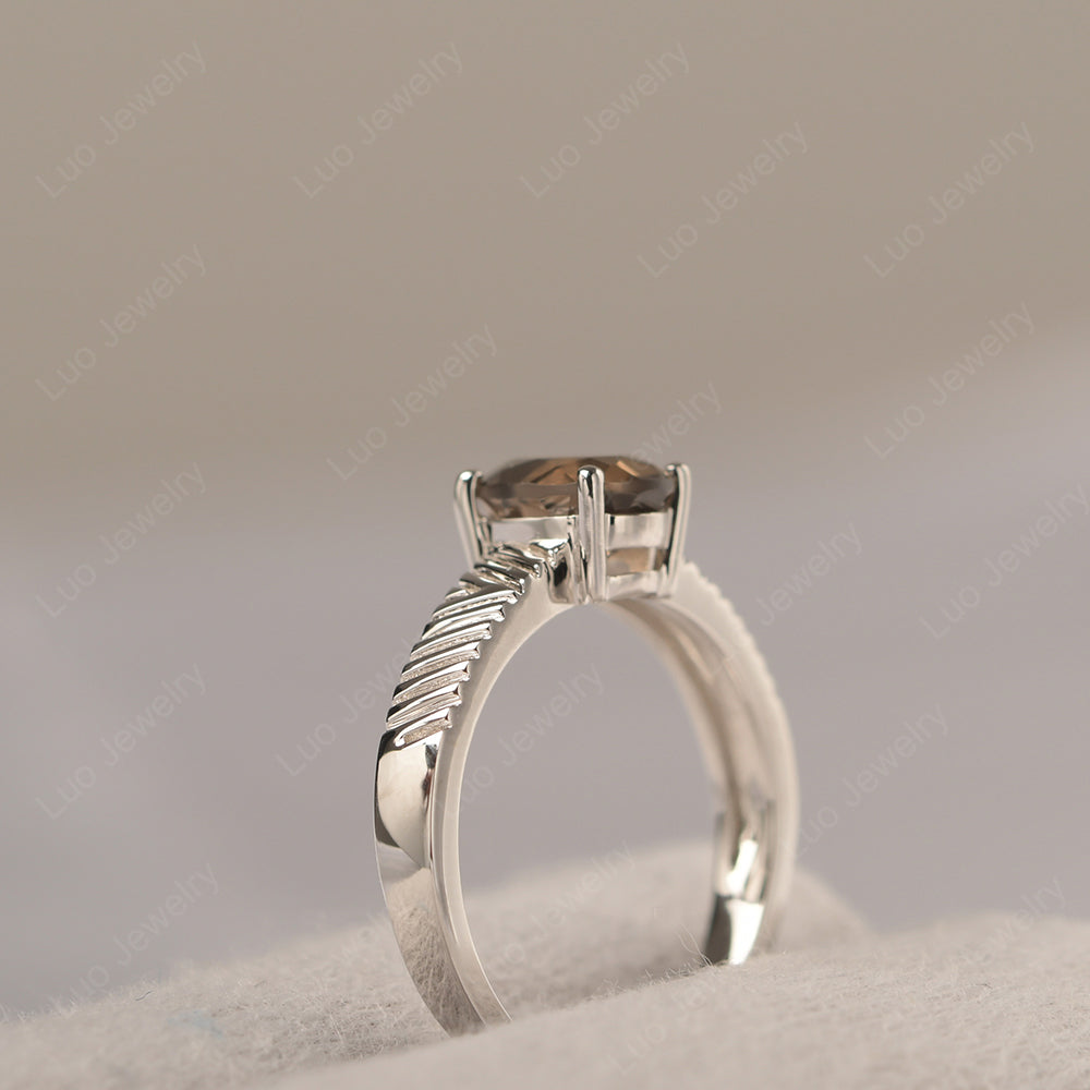 Oval Smoky Quartz  Wide Band Engagement Ring - LUO Jewelry