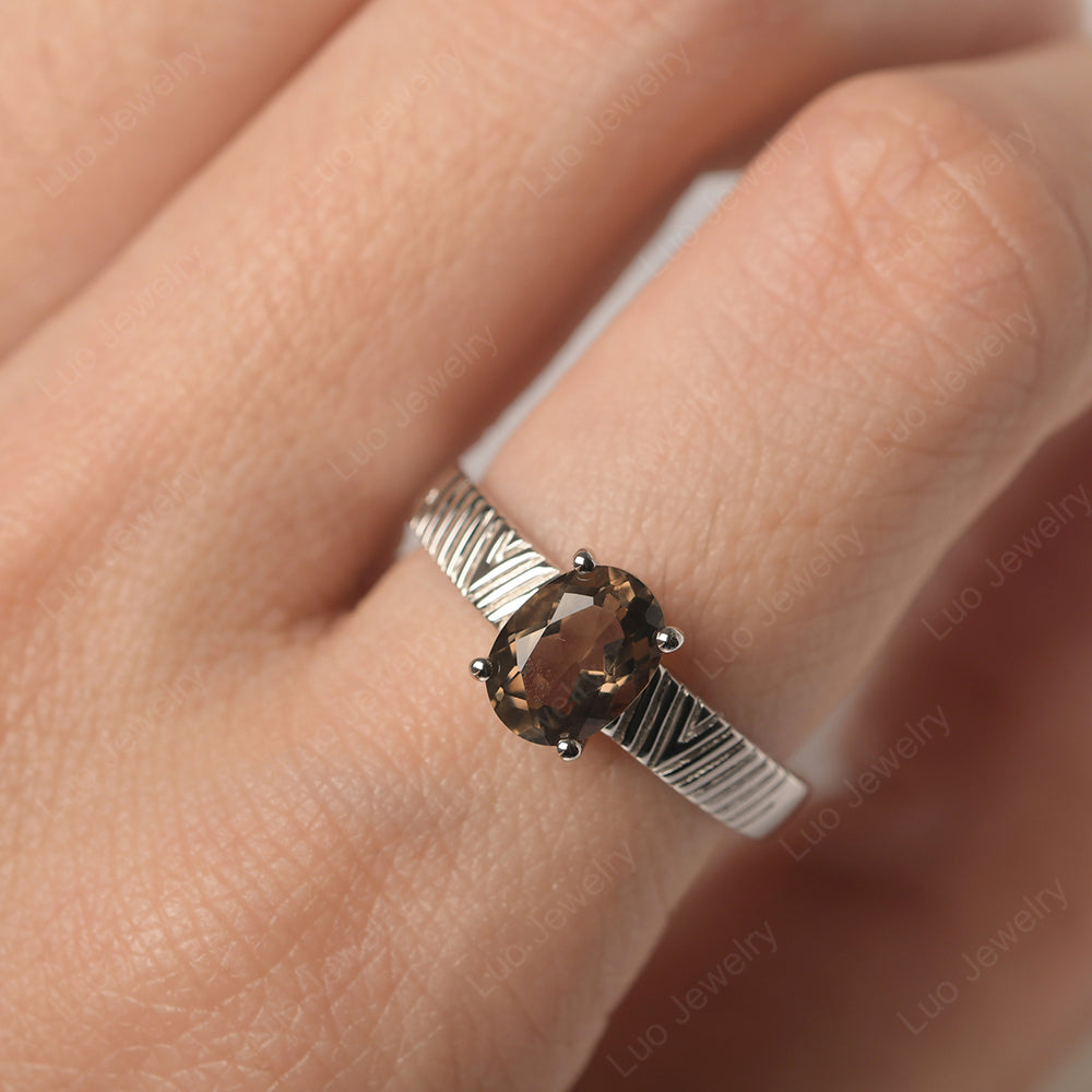 Oval Smoky Quartz  Wide Band Engagement Ring - LUO Jewelry