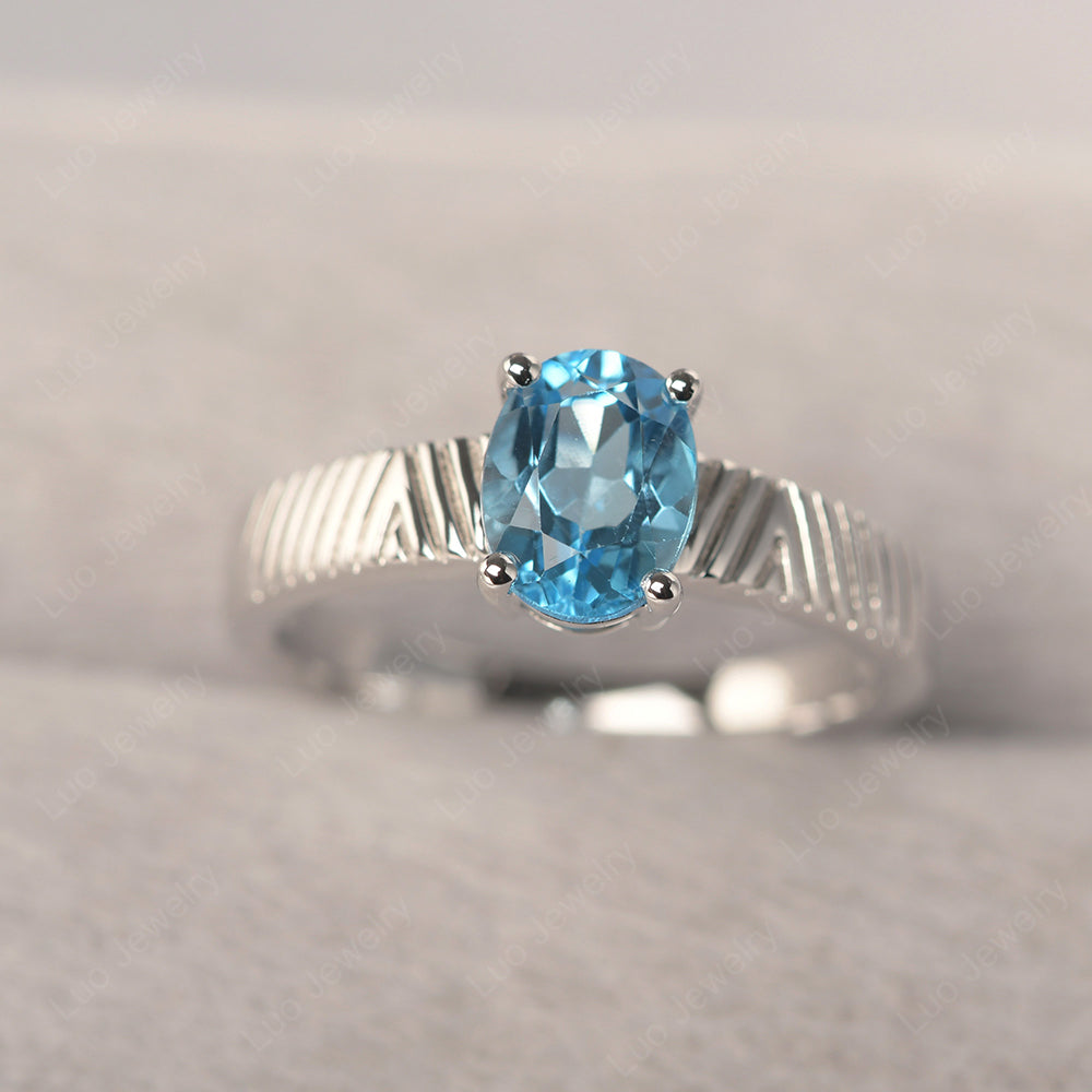 Oval Swiss Blue Topaz Wide Band Engagement Ring - LUO Jewelry