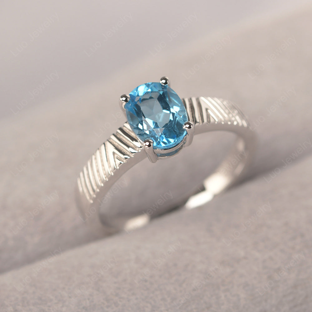Oval Swiss Blue Topaz Wide Band Engagement Ring - LUO Jewelry