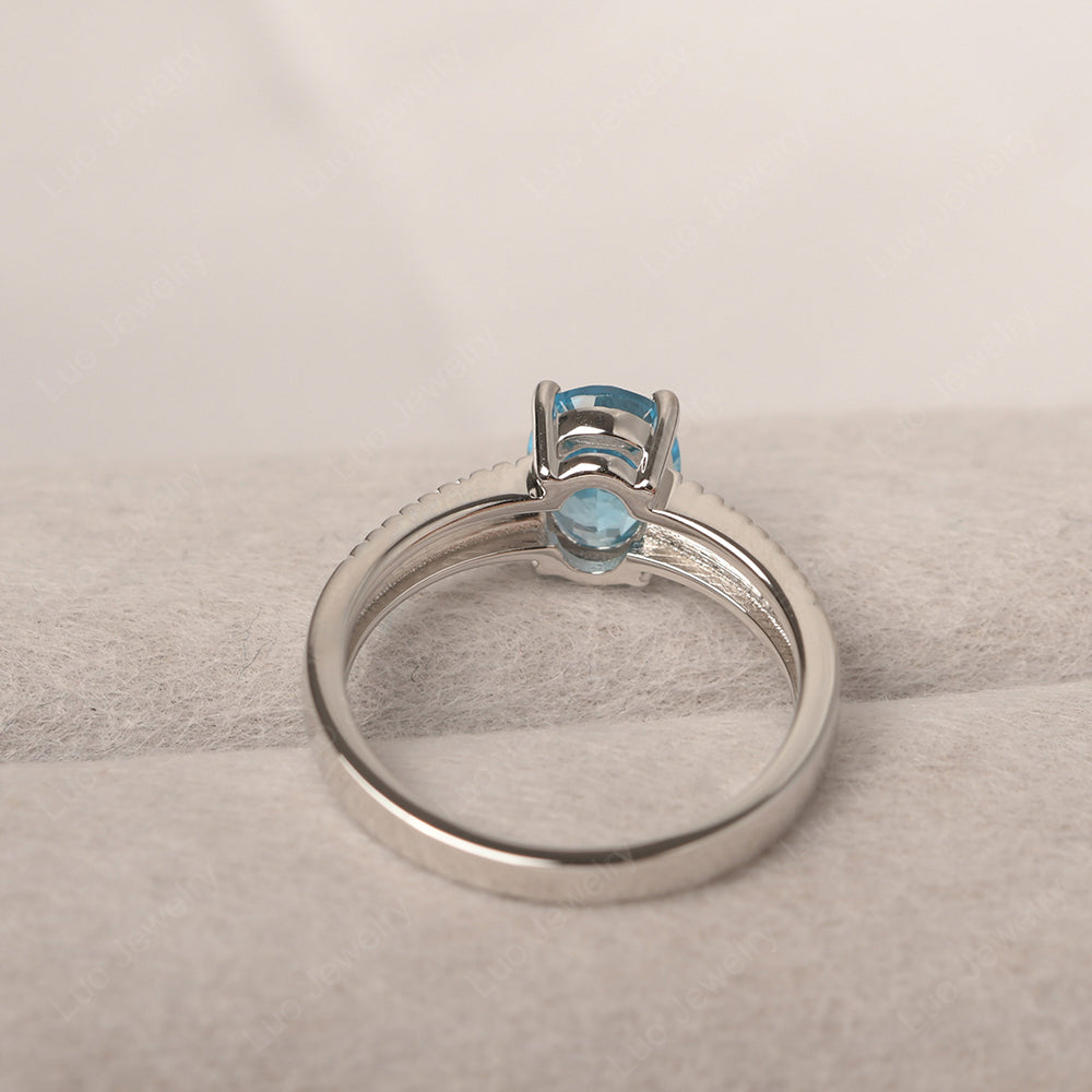 Oval Swiss Blue Topaz Wide Band Engagement Ring - LUO Jewelry