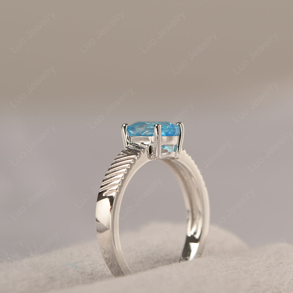 Oval Swiss Blue Topaz Wide Band Engagement Ring - LUO Jewelry