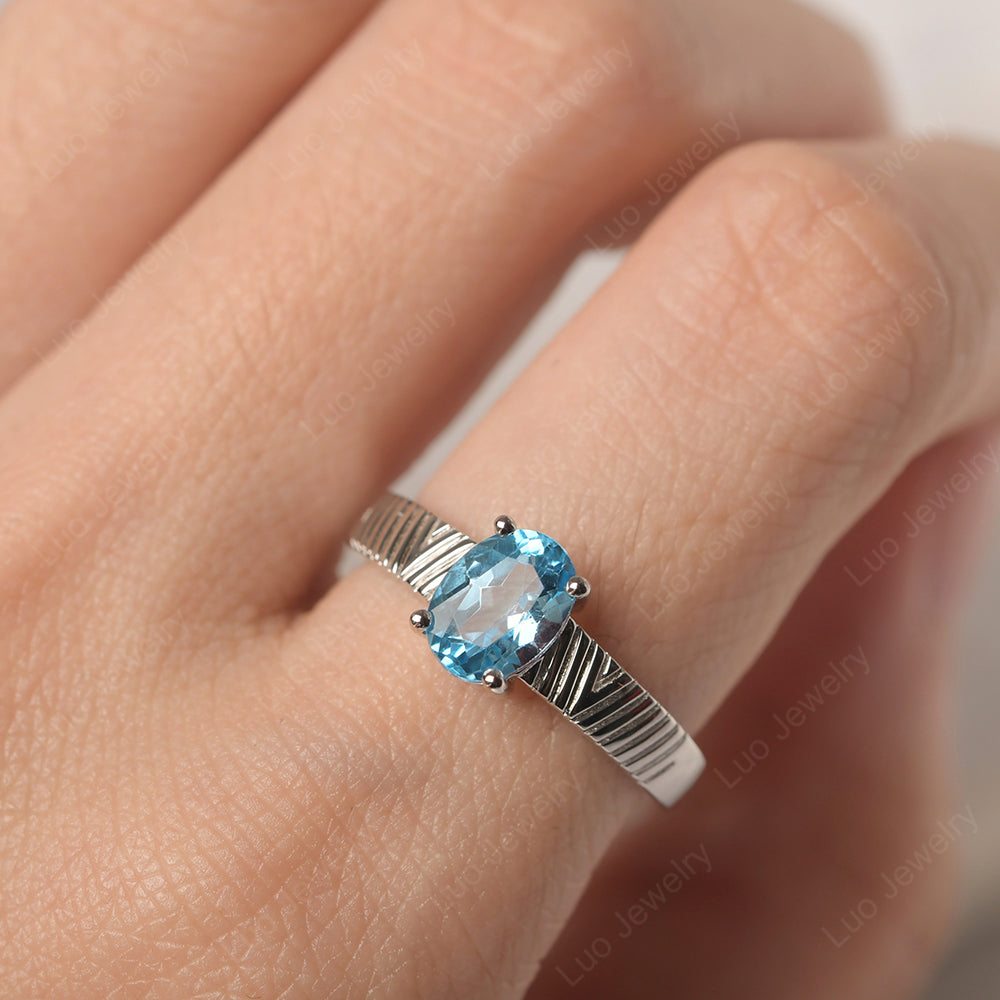 Oval Swiss Blue Topaz Wide Band Engagement Ring - LUO Jewelry