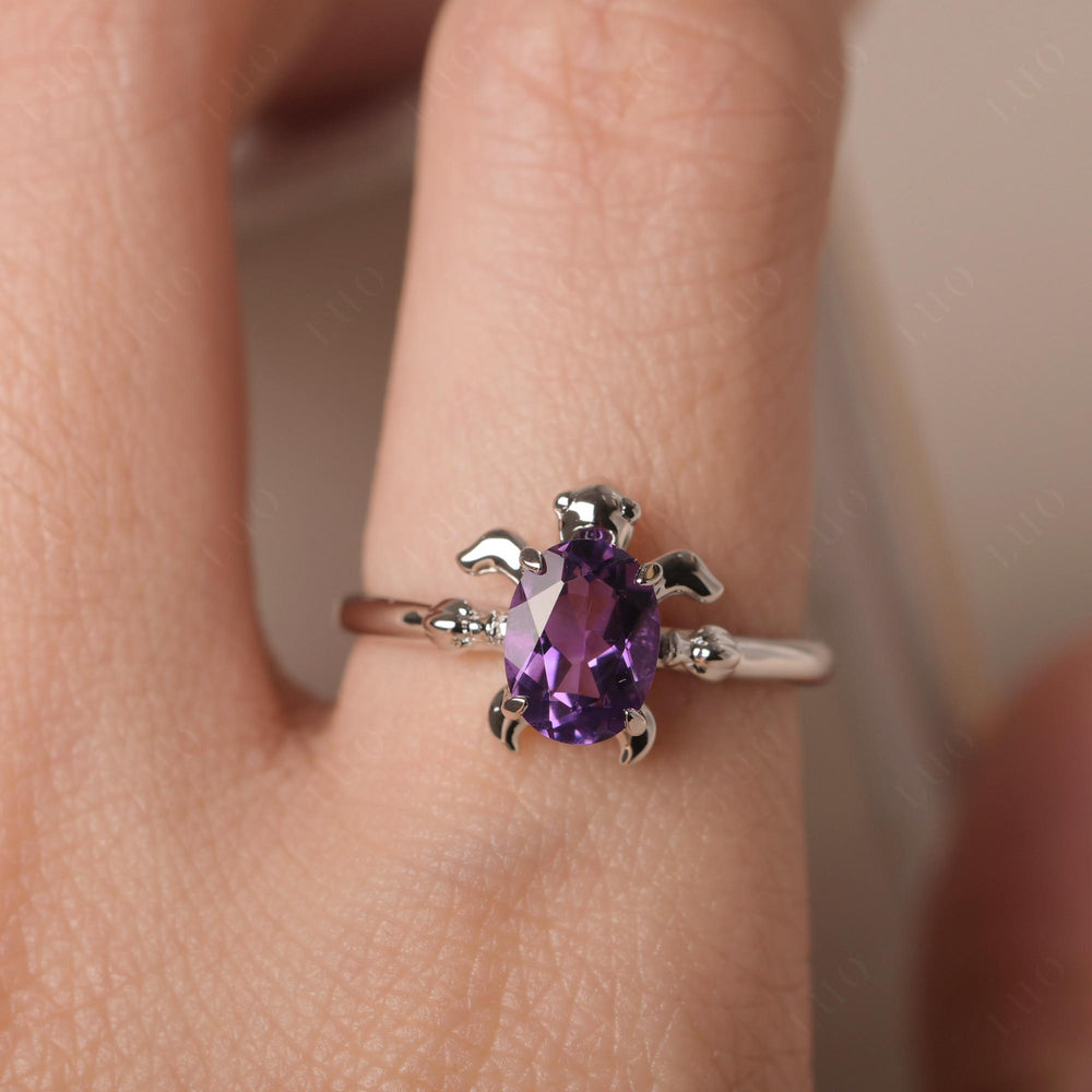 Tortoise Shaped Amethyst Ring White Gold - LUO Jewelry