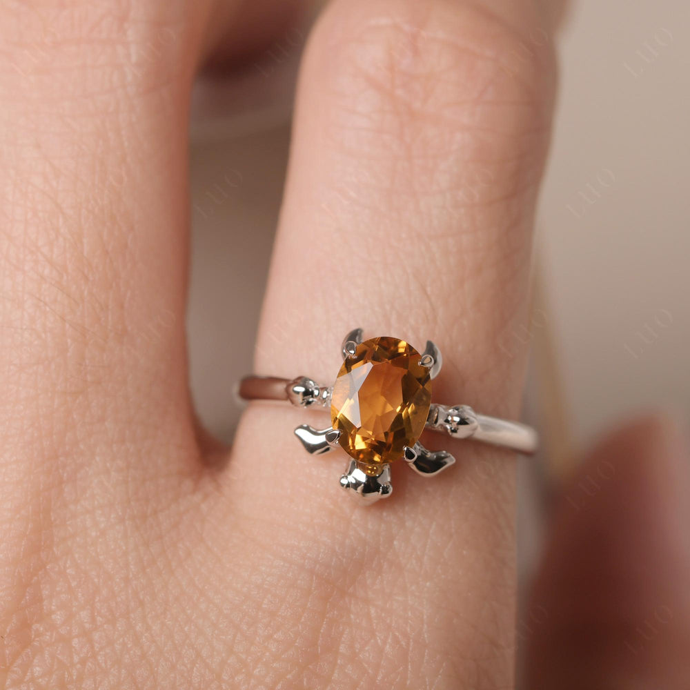 Tortoise Shaped Citrine Ring White Gold - LUO Jewelry