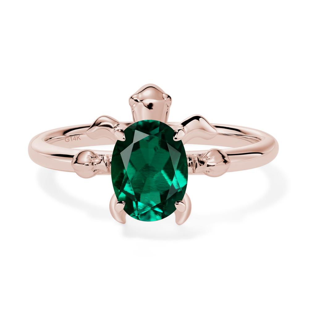 Oval Cut Lab Emerald Turtle Ring - LUO Jewelry #metal_14k rose gold