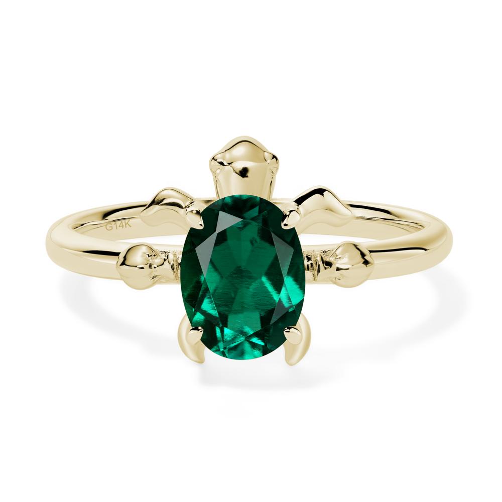 Oval Cut Lab Emerald Turtle Ring - LUO Jewelry #metal_14k yellow gold