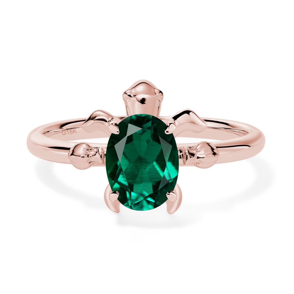 Oval Cut Lab Emerald Turtle Ring - LUO Jewelry #metal_18k rose gold