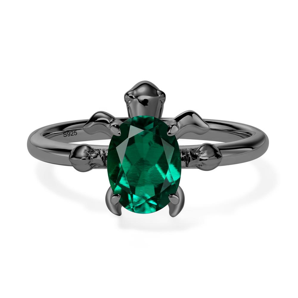 Oval Cut Lab Emerald Turtle Ring - LUO Jewelry #metal_black finish sterling silver