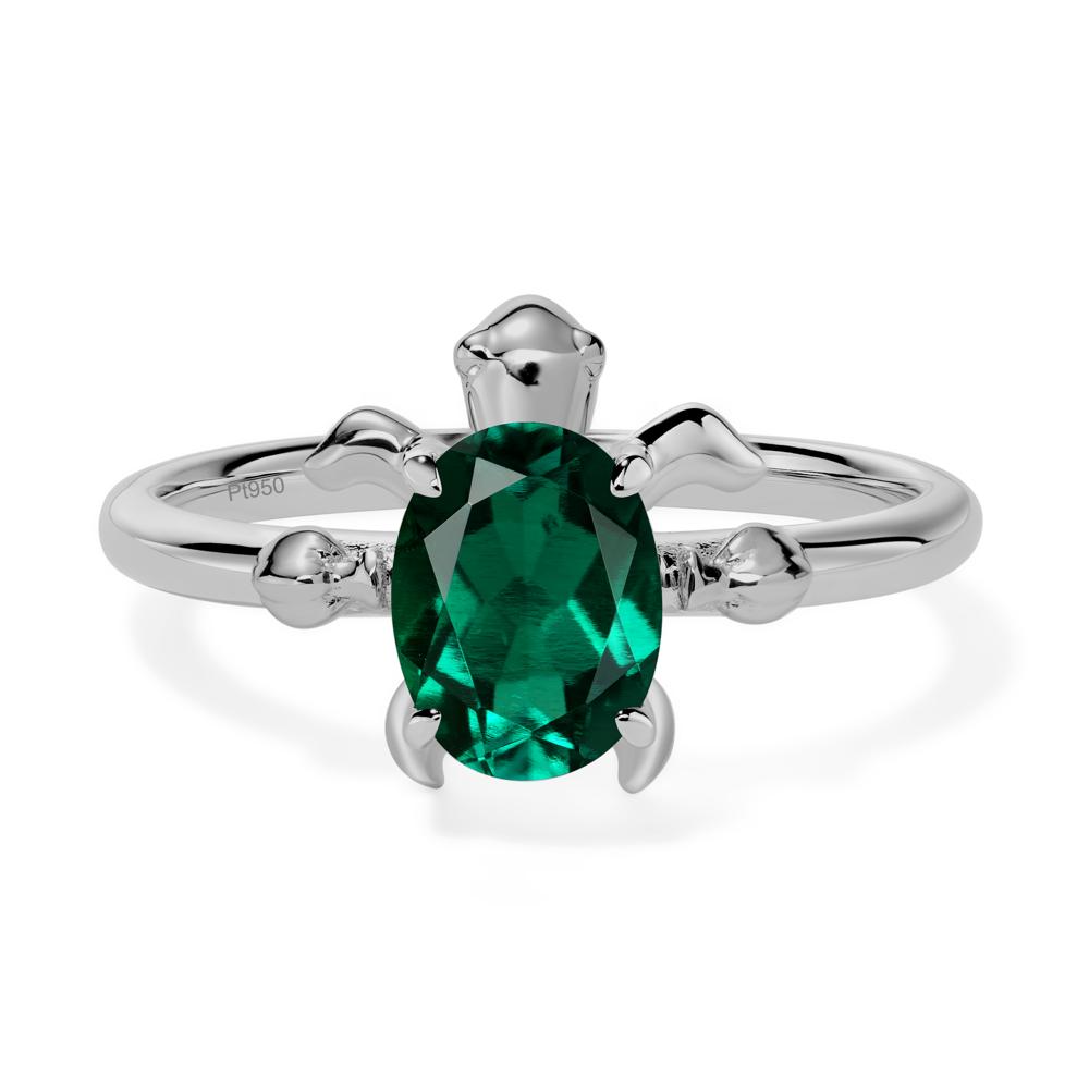 Oval Cut Lab Emerald Turtle Ring - LUO Jewelry #metal_platinum
