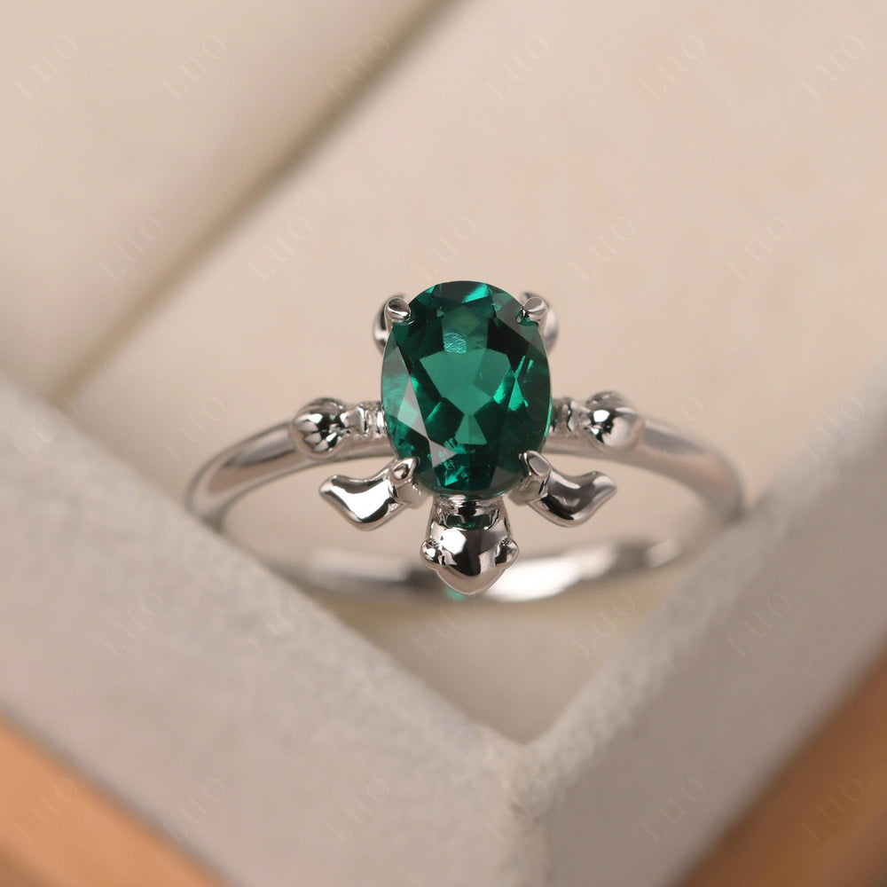 Tortoise Shaped Emerald Ring White Gold - LUO Jewelry