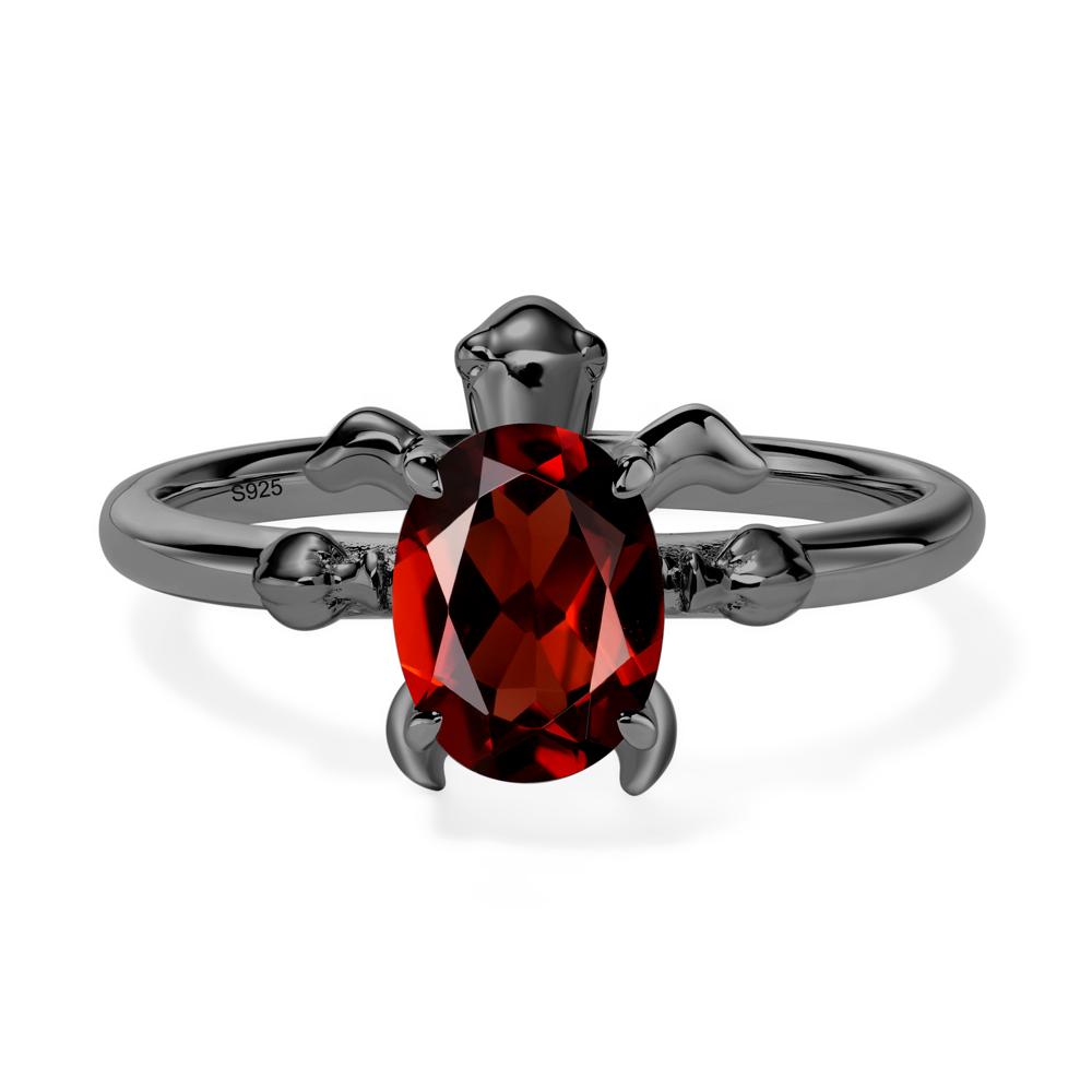 Oval Cut Garnet Turtle Ring - LUO Jewelry #metal_black finish sterling silver