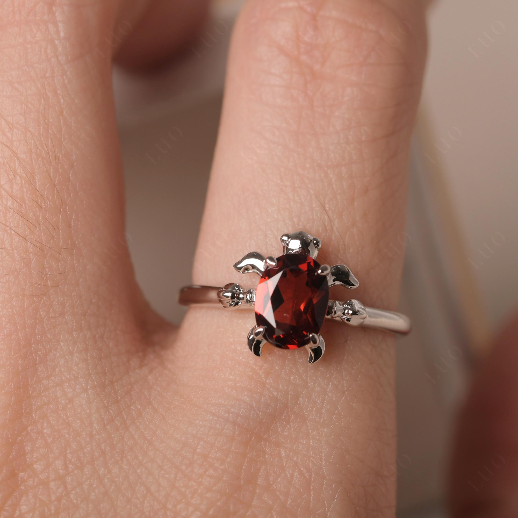 Oval Cut Garnet Turtle Ring - LUO Jewelry