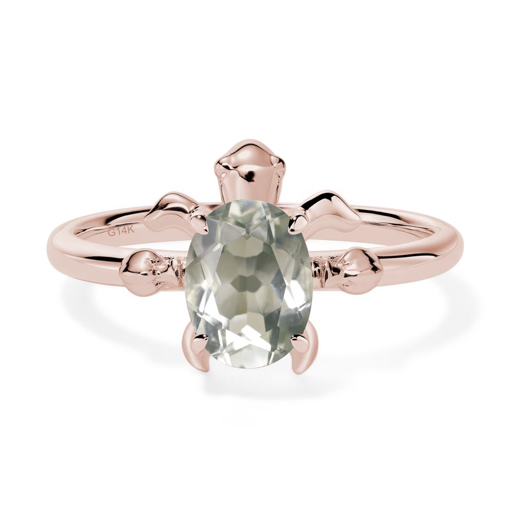 Oval Cut Green Amethyst Turtle Ring - LUO Jewelry #metal_14k rose gold