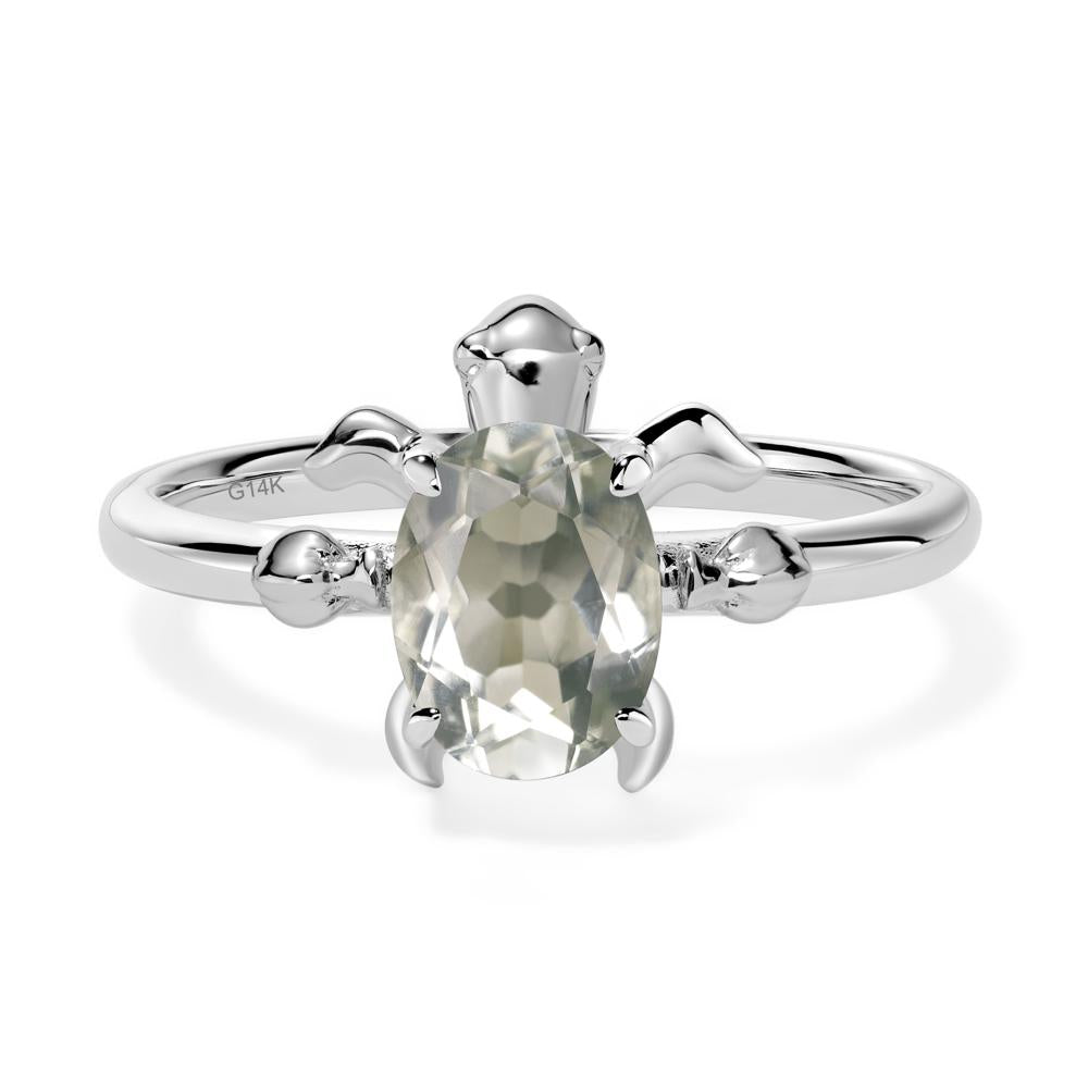 Oval Cut Green Amethyst Turtle Ring - LUO Jewelry #metal_14k white gold