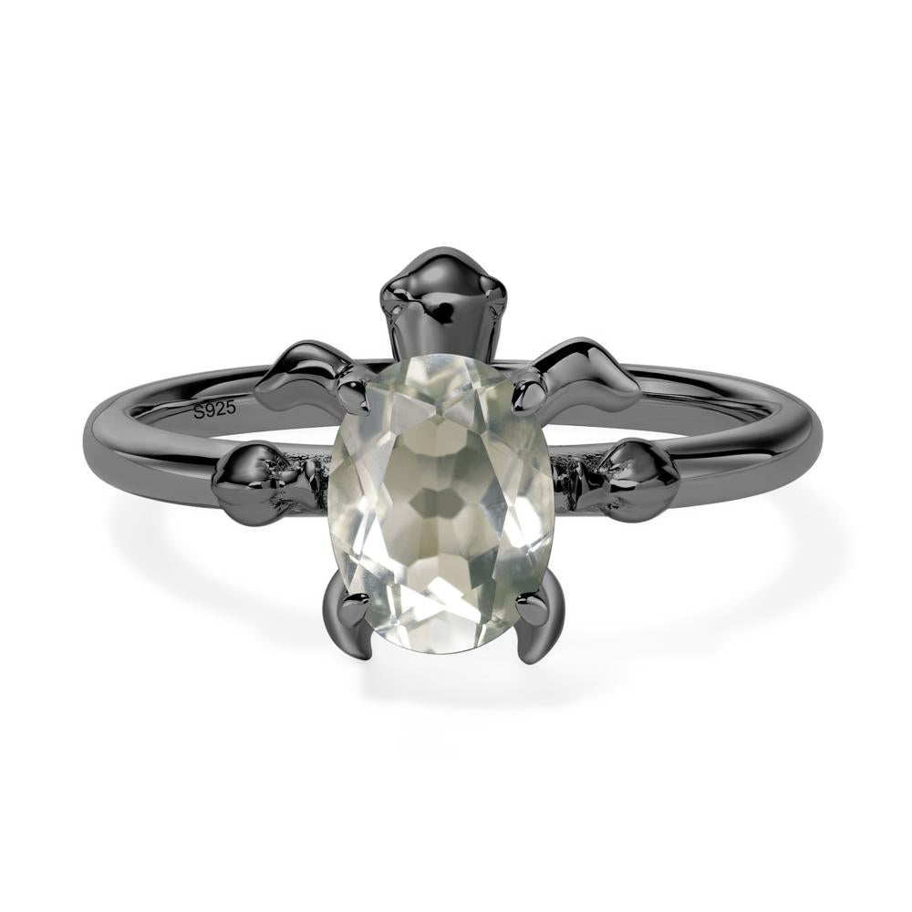 Oval Cut Green Amethyst Turtle Ring - LUO Jewelry #metal_black finish sterling silver