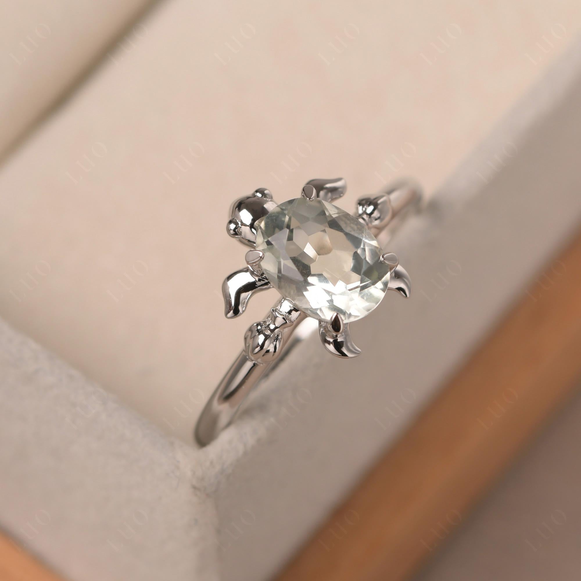 Oval Cut Green Amethyst Turtle Ring - LUO Jewelry