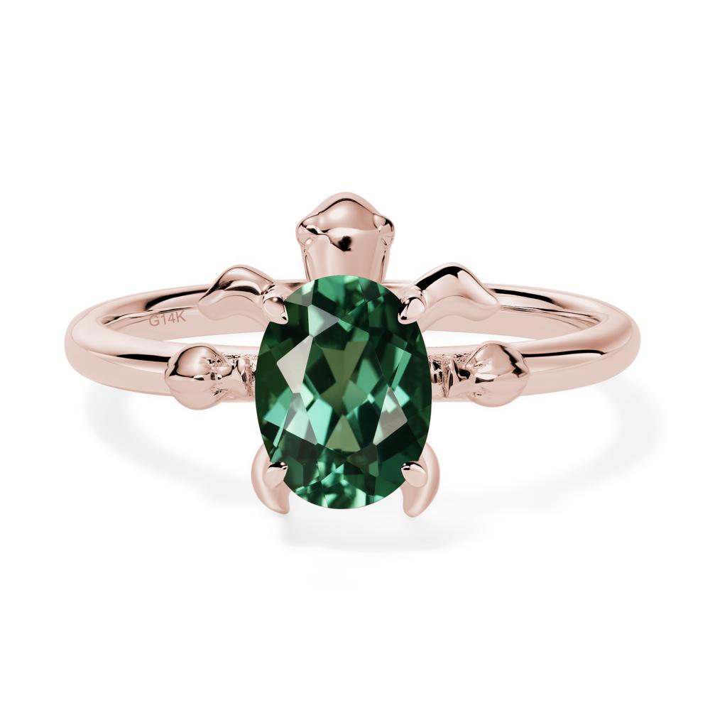 Oval Cut Lab Grown Green Sapphire Turtle Ring - LUO Jewelry #metal_14k rose gold