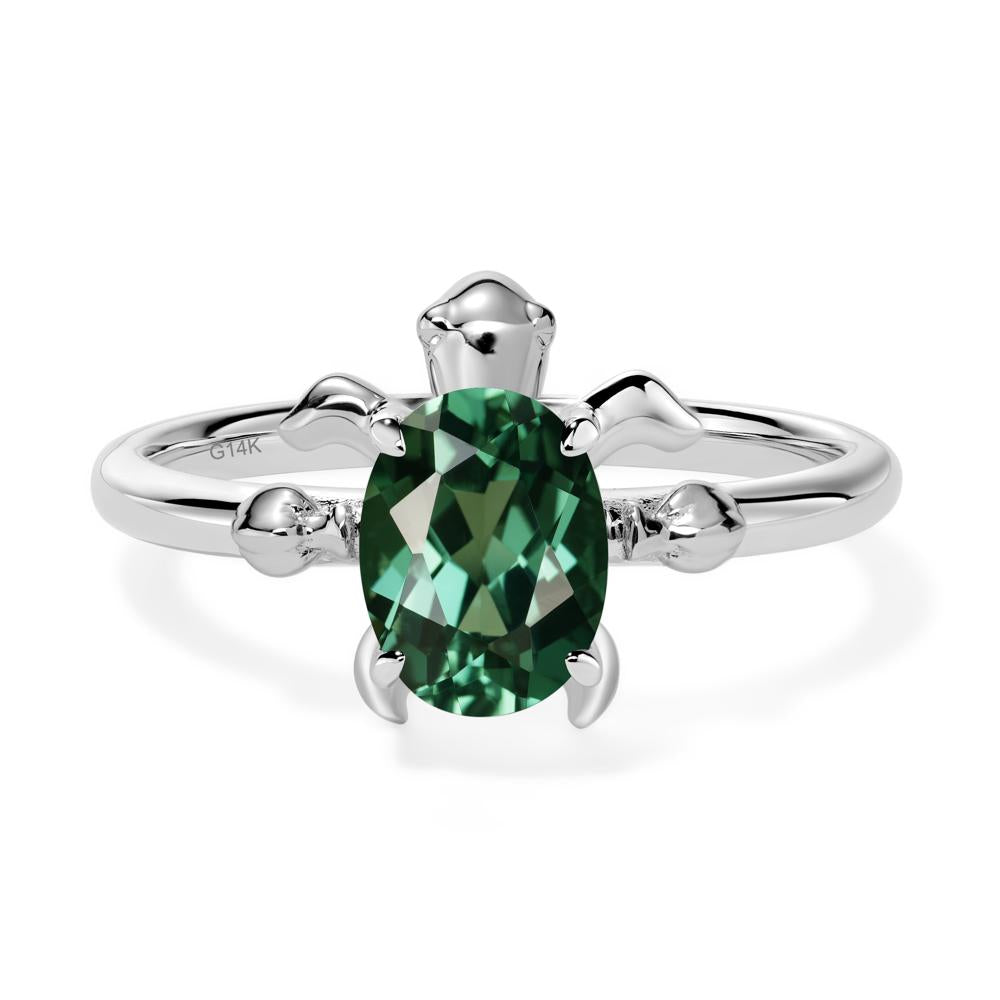 Oval Cut Lab Grown Green Sapphire Turtle Ring - LUO Jewelry #metal_14k white gold