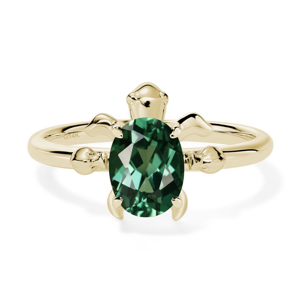 Oval Cut Lab Grown Green Sapphire Turtle Ring - LUO Jewelry #metal_14k yellow gold