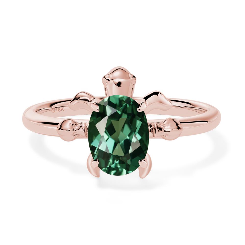 Oval Cut Lab Grown Green Sapphire Turtle Ring - LUO Jewelry #metal_18k rose gold