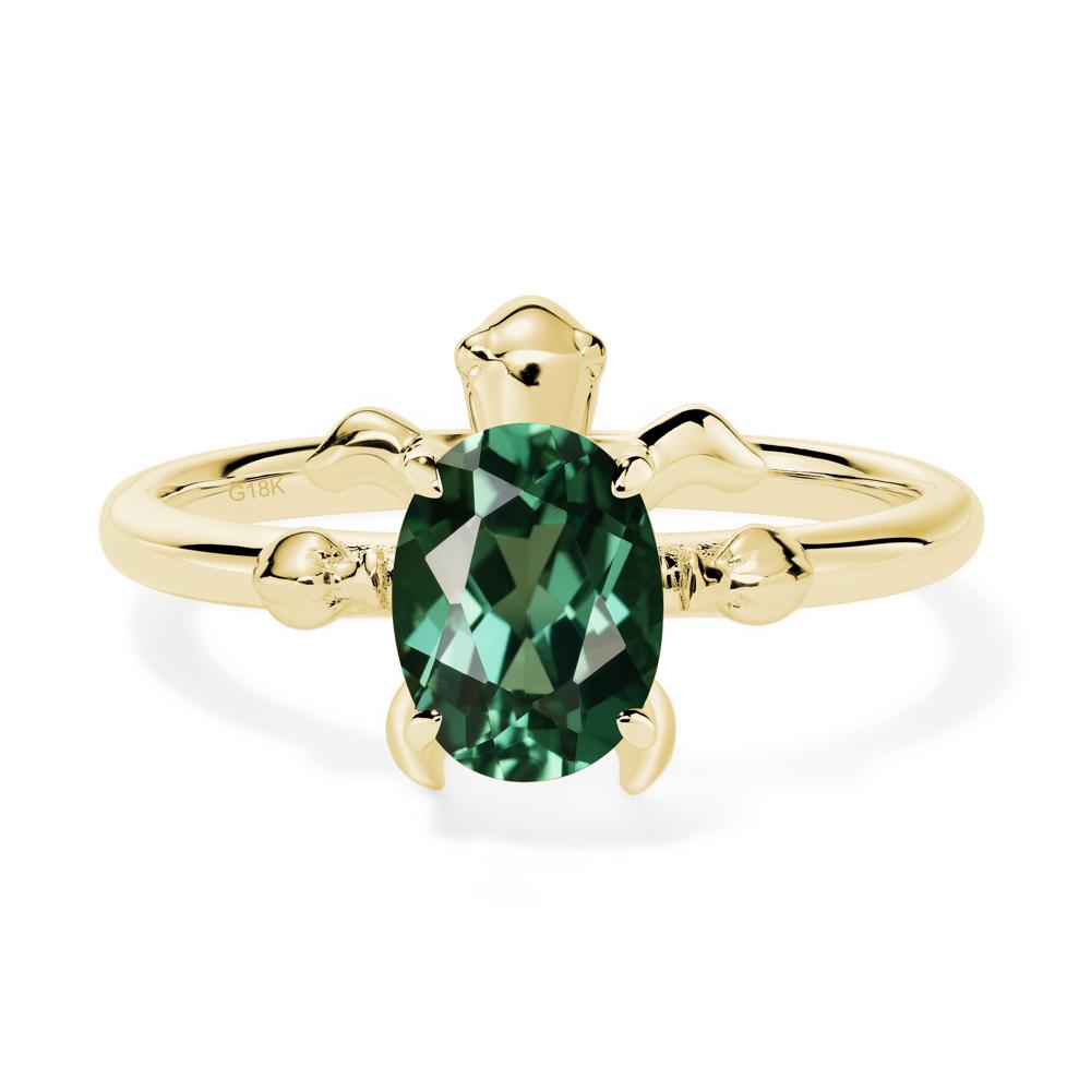 Oval Cut Lab Grown Green Sapphire Turtle Ring - LUO Jewelry #metal_18k yellow gold