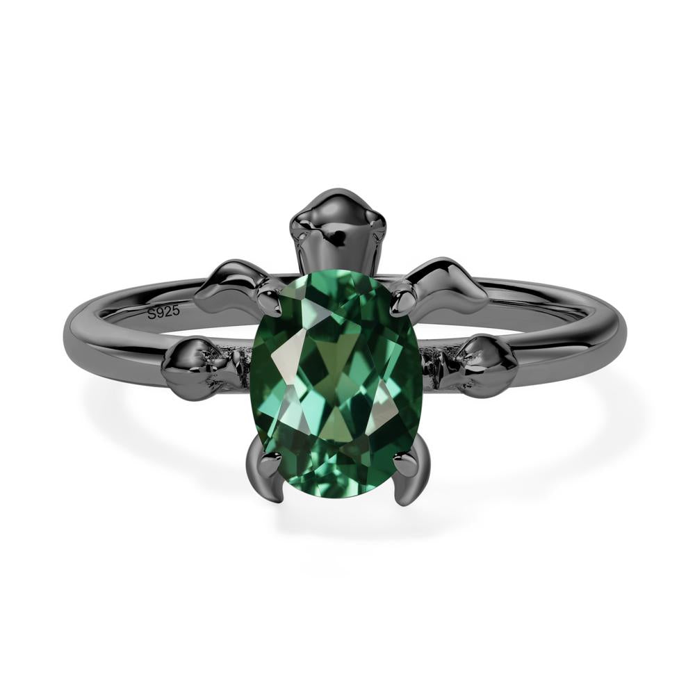 Oval Cut Lab Grown Green Sapphire Turtle Ring - LUO Jewelry #metal_black finish sterling silver