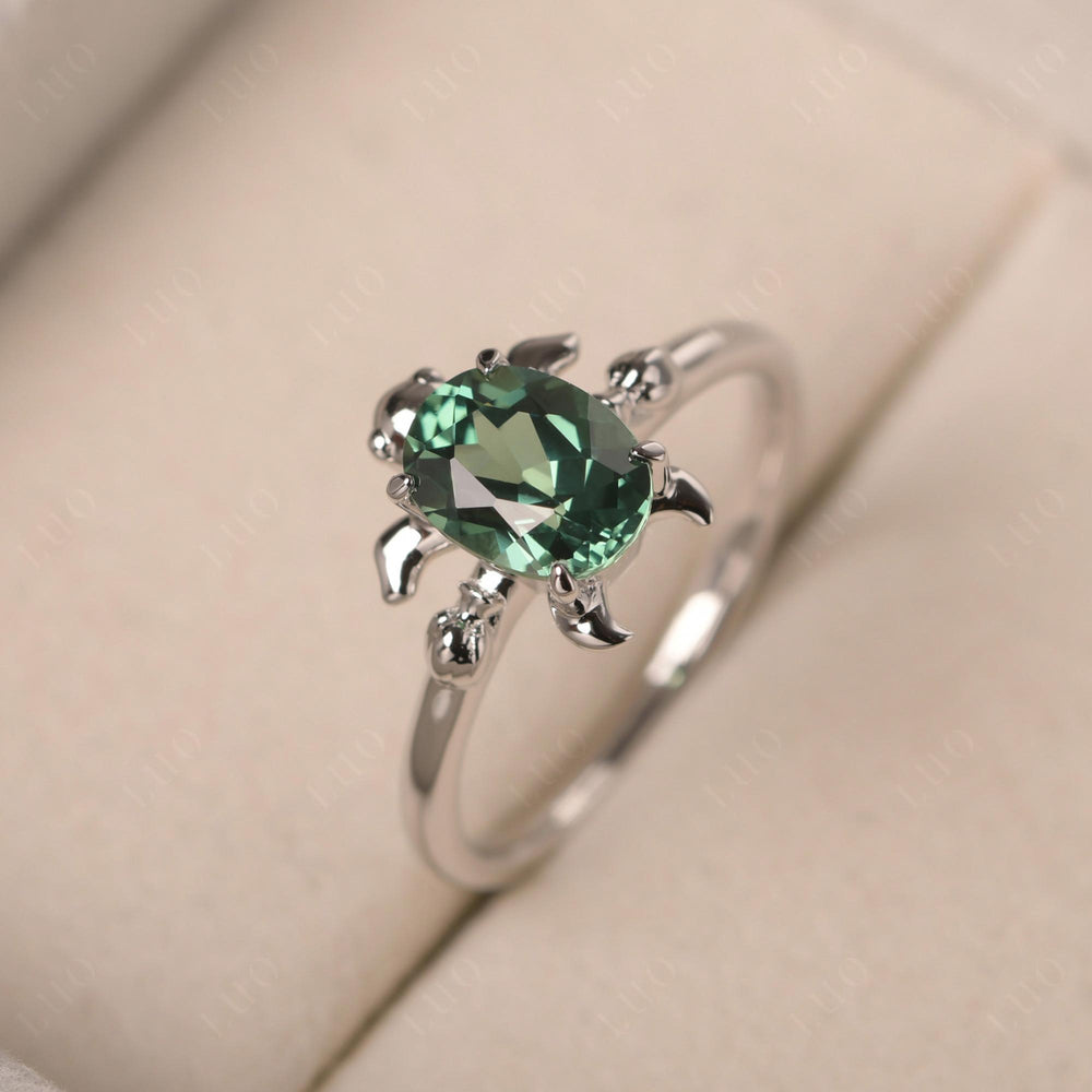 Tortoise Shaped Green Sapphire Ring White Gold - LUO Jewelry