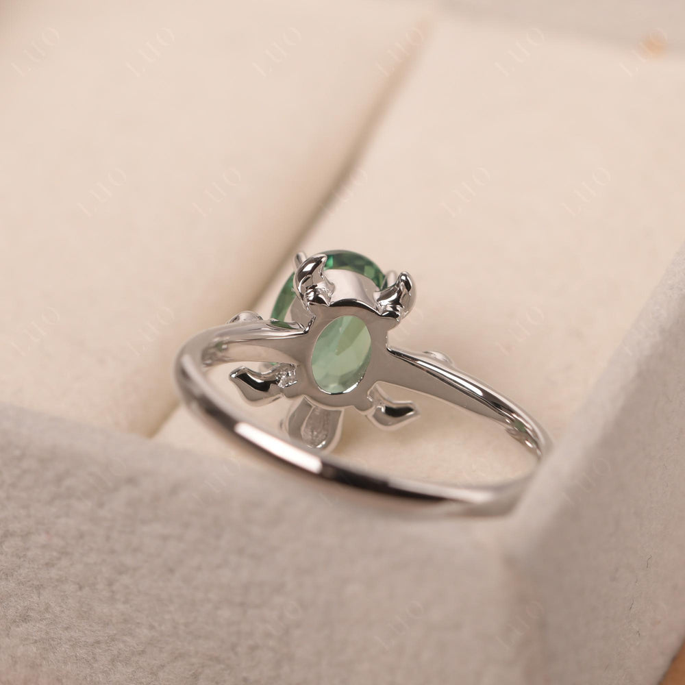 Tortoise Shaped Green Sapphire Ring White Gold - LUO Jewelry