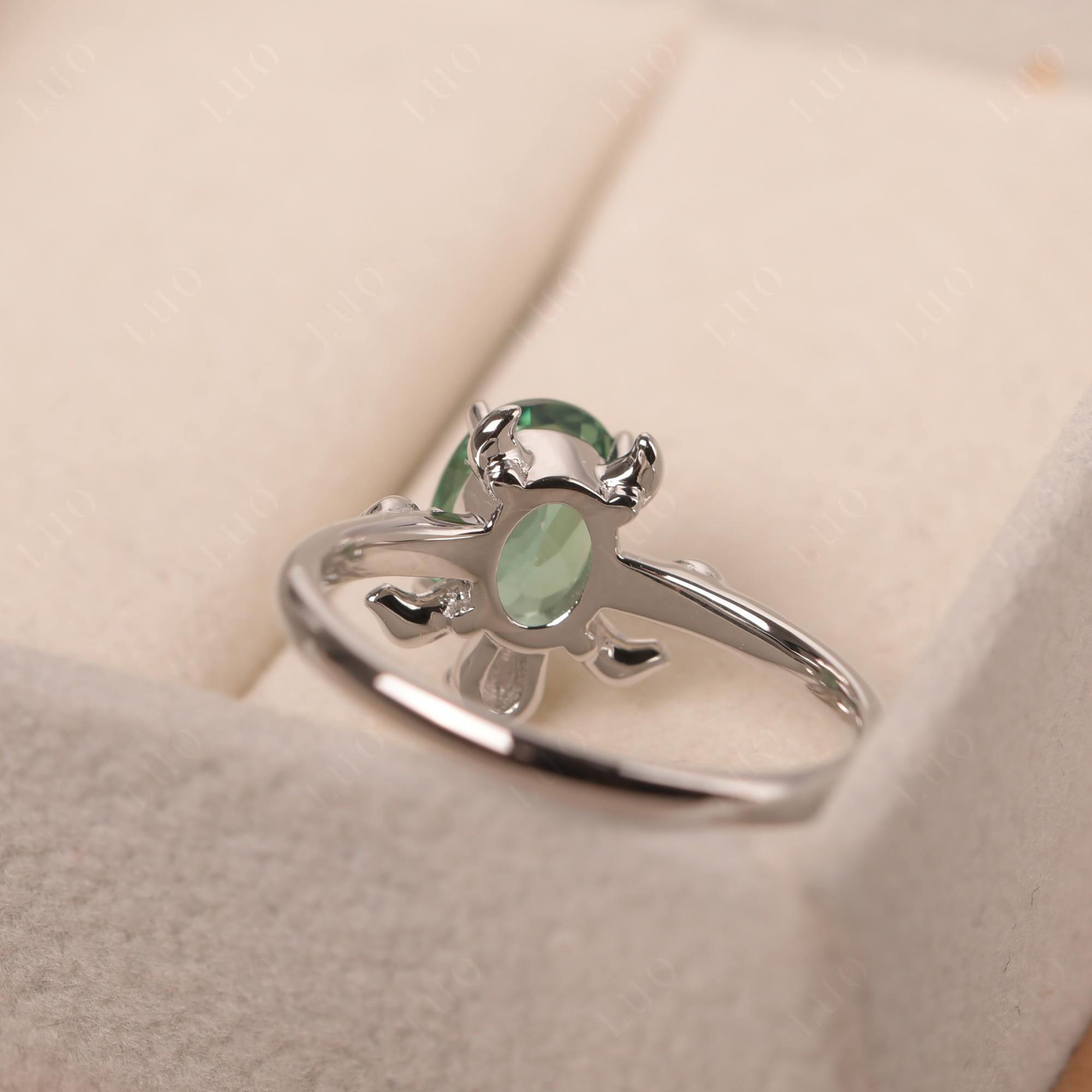 Oval Cut Lab Grown Green Sapphire Turtle Ring - LUO Jewelry