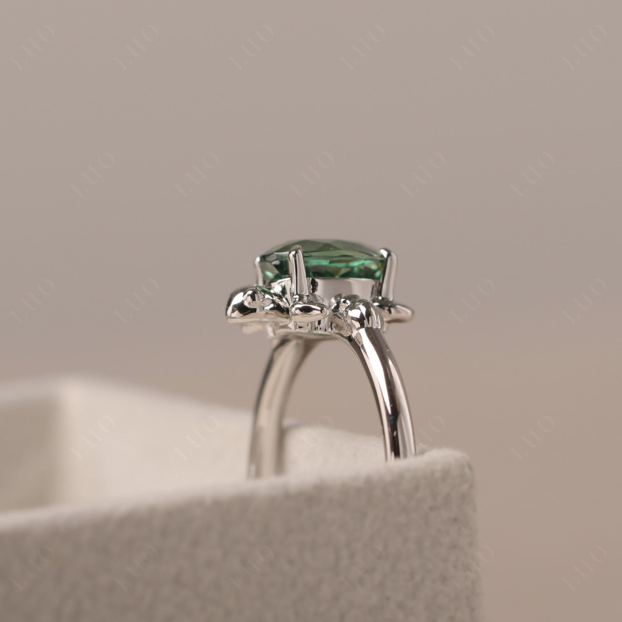 Oval Cut Lab Grown Green Sapphire Turtle Ring - LUO Jewelry
