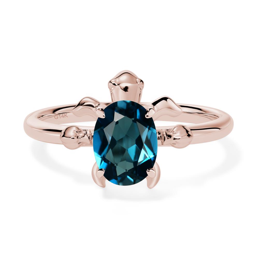 Oval Cut London Blue Topaz Turtle Ring - LUO Jewelry #metal_14k rose gold