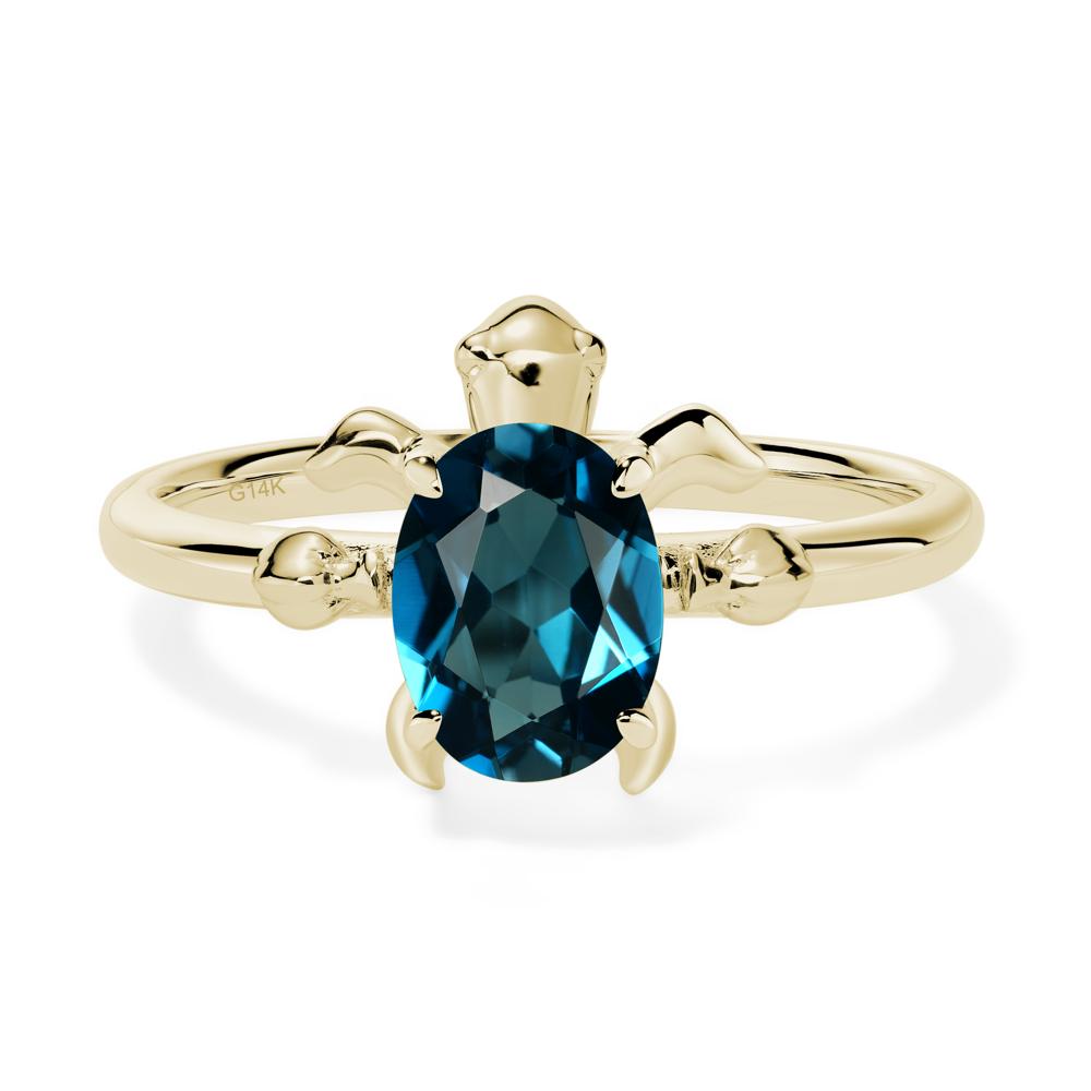 Oval Cut London Blue Topaz Turtle Ring - LUO Jewelry #metal_14k yellow gold