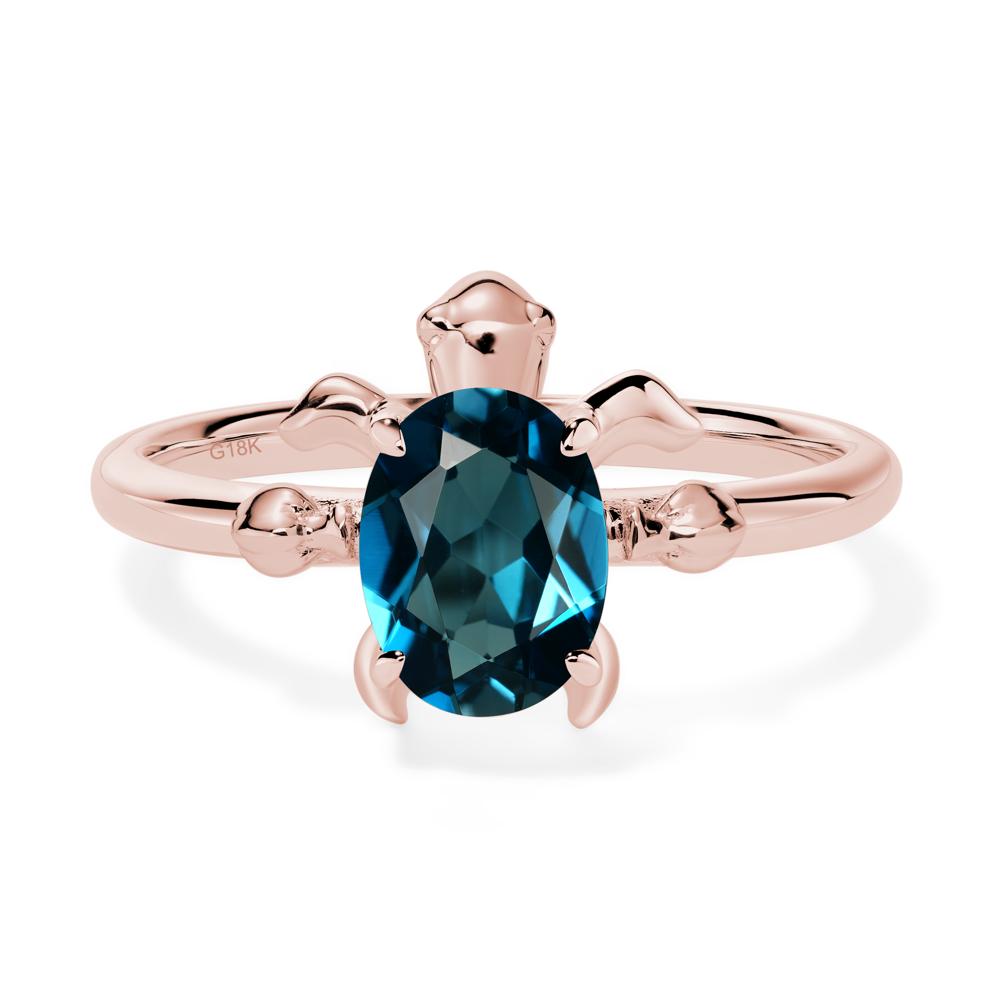 Oval Cut London Blue Topaz Turtle Ring - LUO Jewelry #metal_18k rose gold