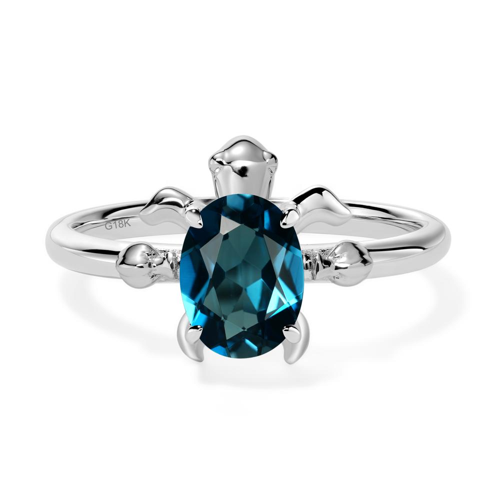 Oval Cut London Blue Topaz Turtle Ring - LUO Jewelry #metal_18k white gold