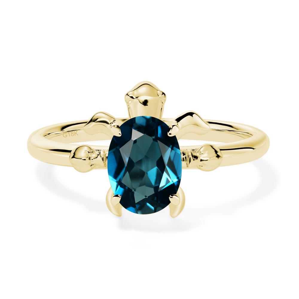 Oval Cut London Blue Topaz Turtle Ring - LUO Jewelry #metal_18k yellow gold