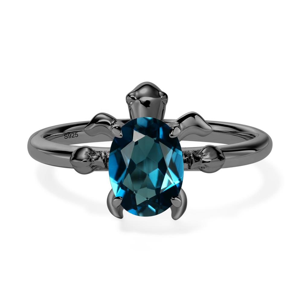 Oval Cut London Blue Topaz Turtle Ring - LUO Jewelry #metal_black finish sterling silver
