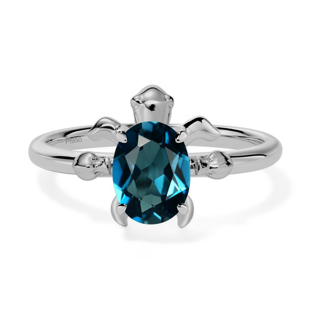 Oval Cut London Blue Topaz Turtle Ring - LUO Jewelry #metal_platinum