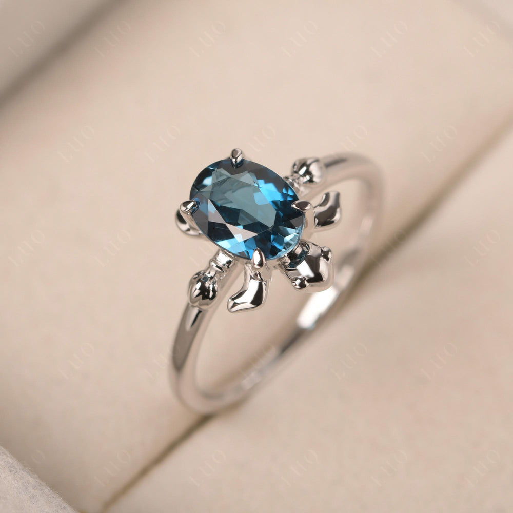 Tortoise Shaped London Blue Topaz Ring White Gold - LUO Jewelry