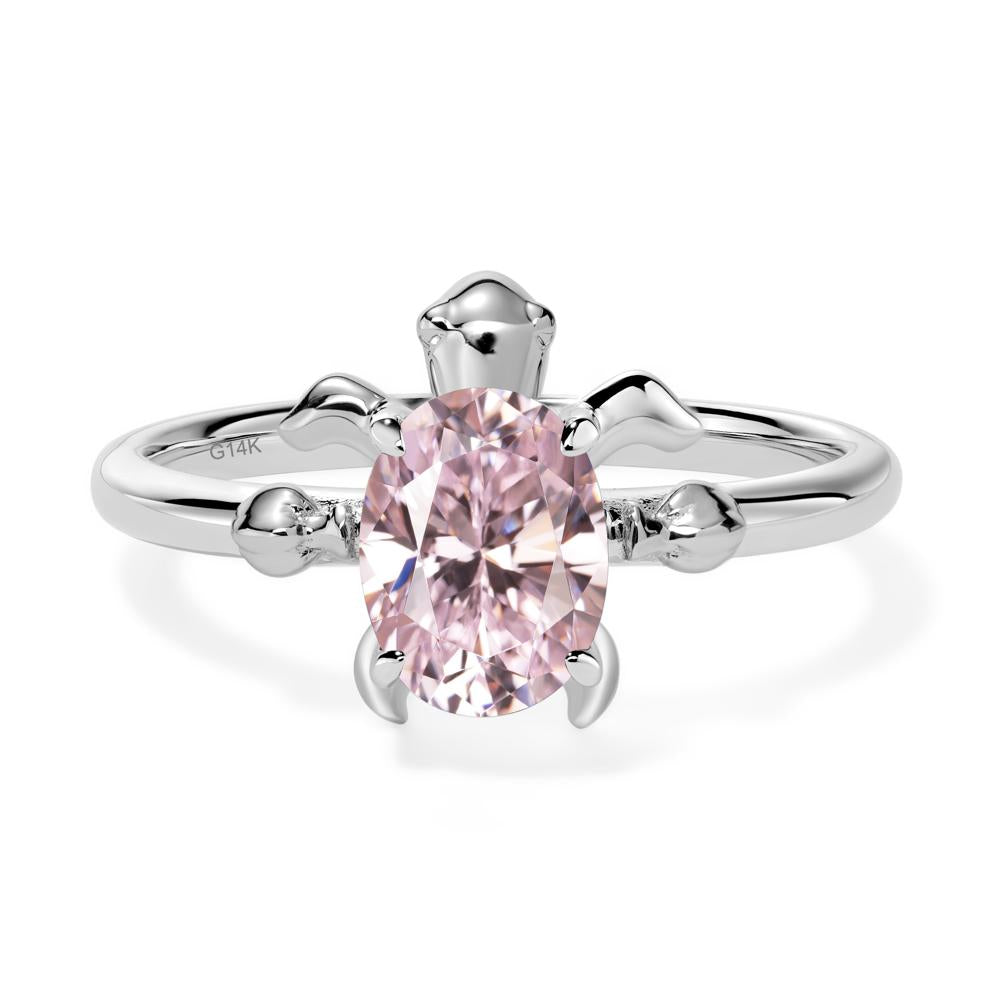 Oval Cut Pink Cubic Zirconia Turtle Ring - LUO Jewelry #metal_14k white gold