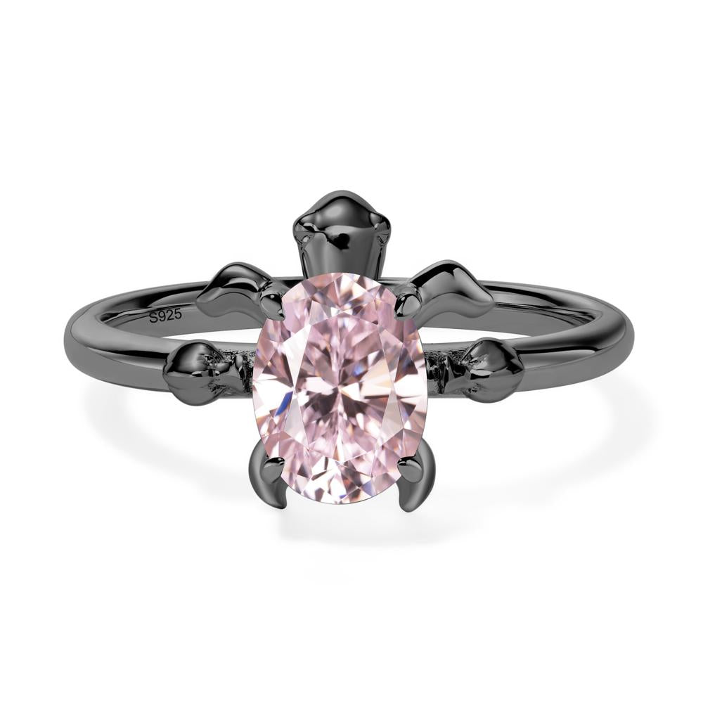 Oval Cut Pink Cubic Zirconia Turtle Ring - LUO Jewelry #metal_black finish sterling silver