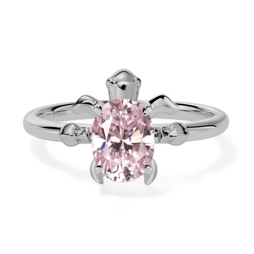 Oval Cut Pink Cubic Zirconia Turtle Ring - LUO Jewelry #metal_platinum